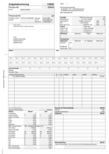 Muster Entgeltabrechnung Beitragsgruppe 6500 (ADDISON SBS Lohn)