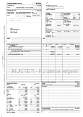 Muster Kurzarbeitergeld (KUG) mit Aufstockung