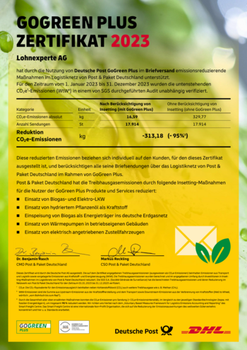 Deutsche Post AG: GoGreen Plus Zertifikat 2023
