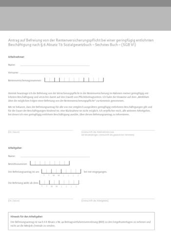 Muster Rentenversicherungsbefreiungsantrag – Minijob-Zentrale
