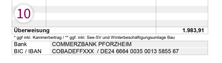 Auszahlung IBAN / BIC - Gehaltsabrechnung - SBS Lohn plus®