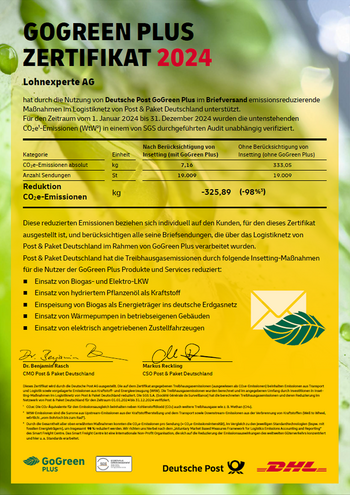 Deutsche Post AG: GoGreen Plus Zertifikat 2024