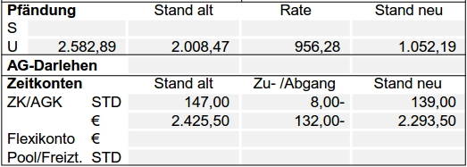 Kontrolle Pfändungen, Arbeitgeberdarlehen, Zeitkonten