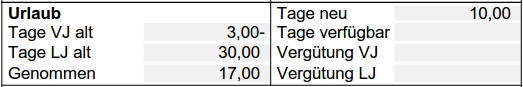 Kontrolle Urlaubstand / Vorjahr / Aktuelles Jahr