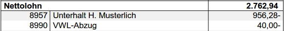 Nettoabzüge, VWL, Unterhalt