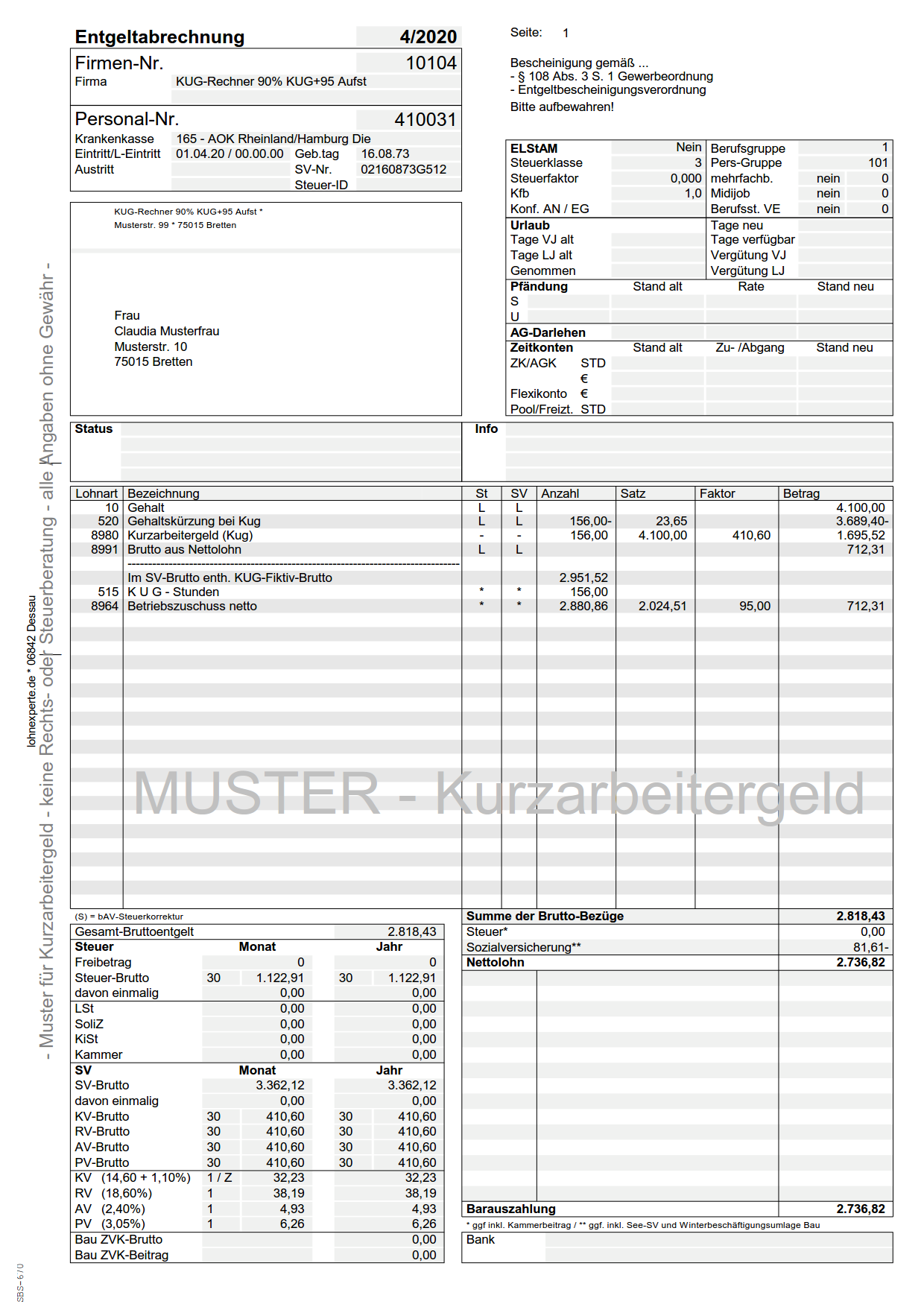 Kug Rechner 2020 Fur Arbeitgeber Kurzarbeitergeld Mit Aufstockung Lohnexperte De